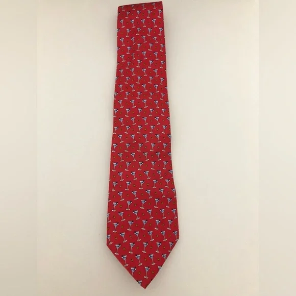 Brooks Brothers Country Club 100% Silk Red Martini Glass Tie - Picture 1 of 5